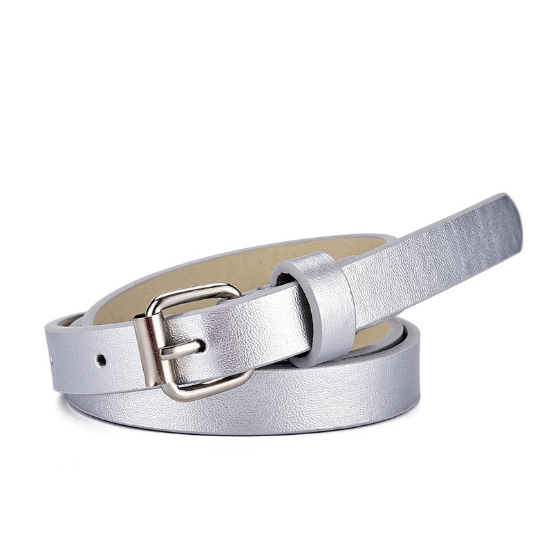 Silver imitation leather girls belt with sleek pin buckle, part of the Kids Heart Glitter Belts collection, stylish and adjustable.